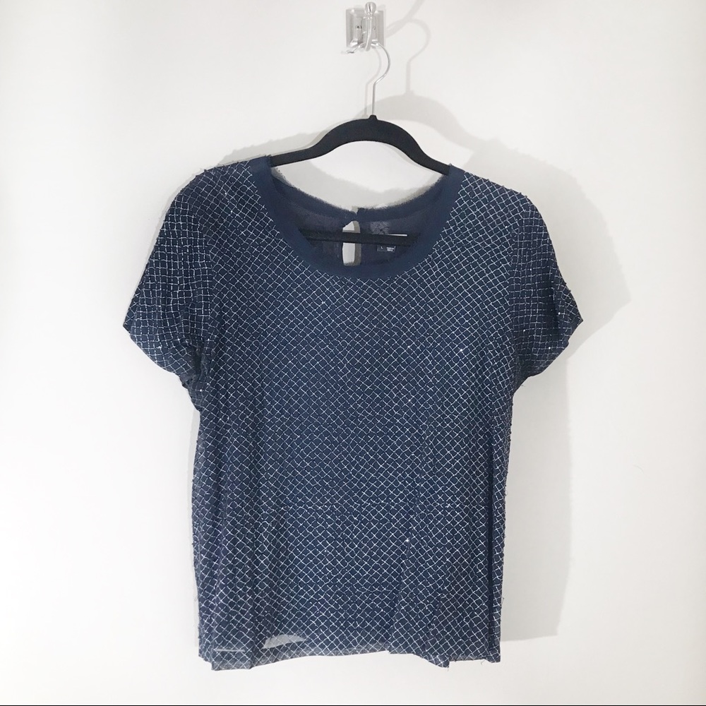 Gryphon Navy and Silver Silk Beaded Blouse Size L